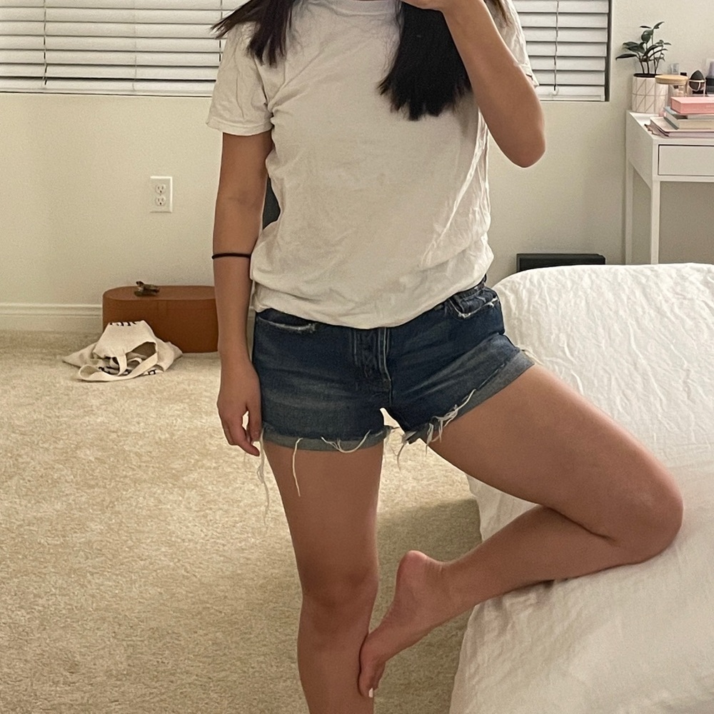 BDG dark washed boyfriend jean shorts